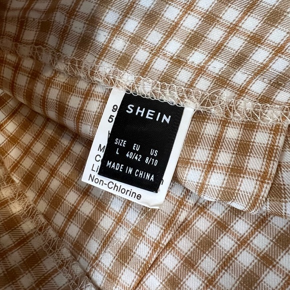 Yellow/Brown Gingham Print Staight Leg Pants - Picture 3 of 5